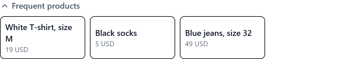 Frequent product buttons with names and prices